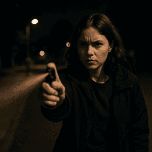 Nighttime Woman Using Pepper Spray