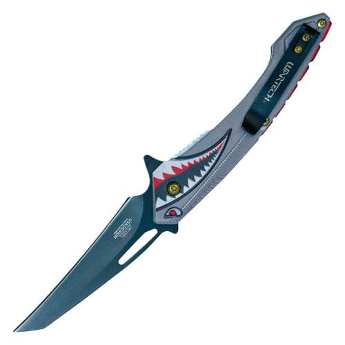 Assisted Open Folding Pocket Knife with Flying Shark Design