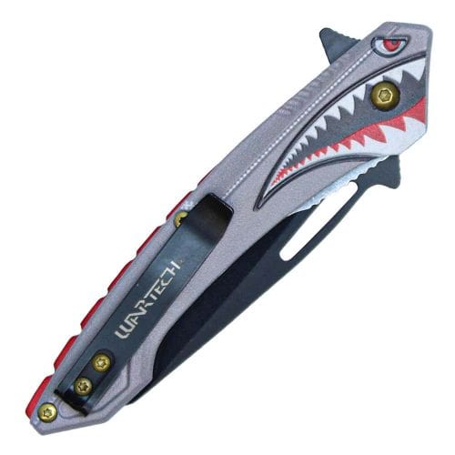 Assisted Open Folding Pocket Knife with Flying Shark Design