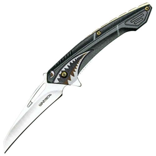 Assisted Open Folding Pocket Knife with Flying Shark Design