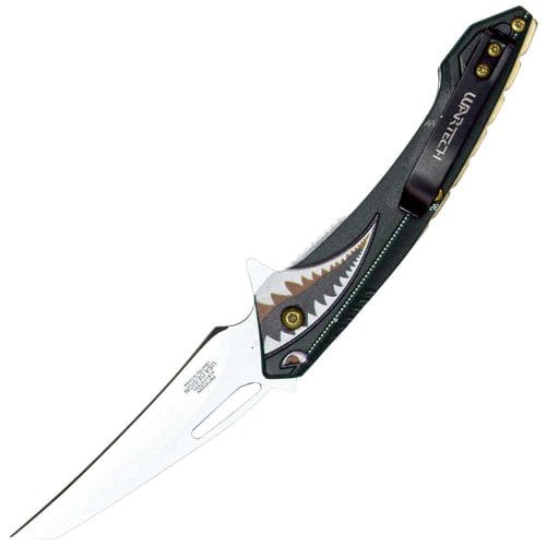Assisted Open Folding Pocket Knife with Flying Shark Design