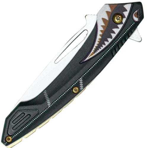 Assisted Open Folding Pocket Knife with Flying Shark Design