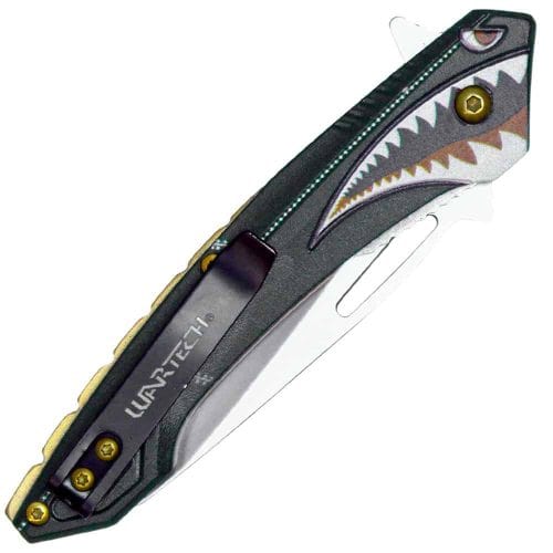 Assisted Open Folding Pocket Knife with Flying Shark Design