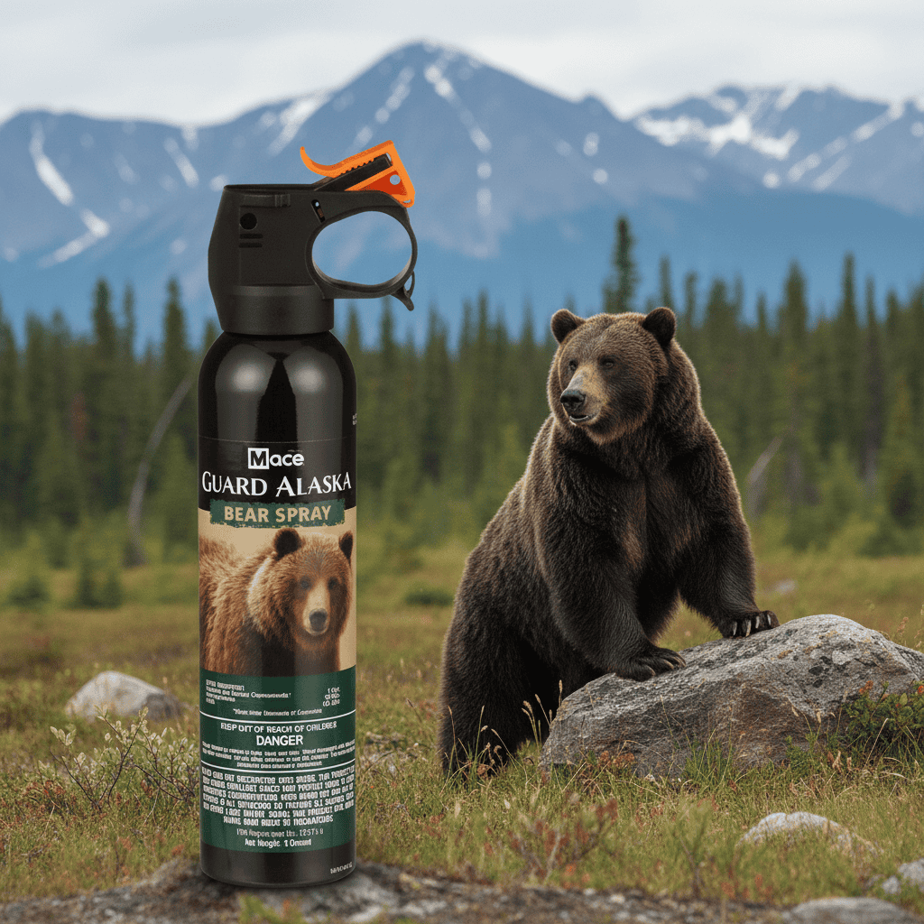 Alaska Bear Spray with Bear in Background